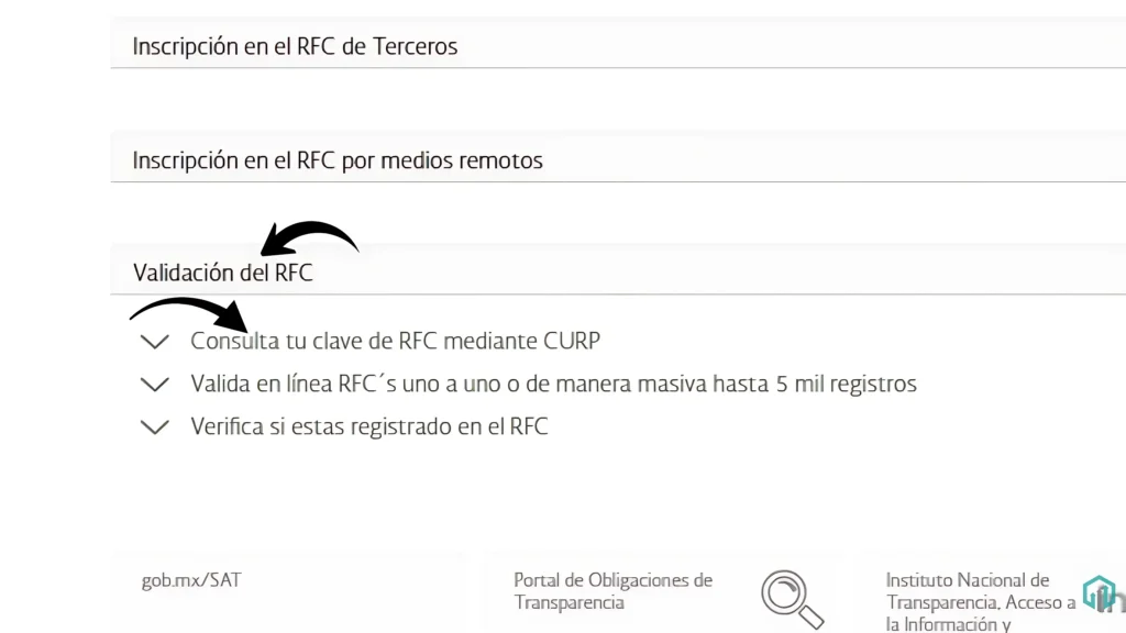 Paso 4: Selecciona “Validación de RFC”