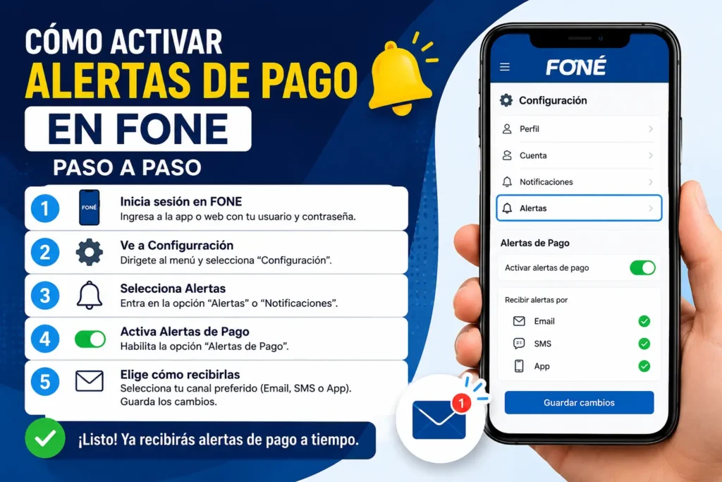 Cómo activar alertas de pago en FONE paso a paso